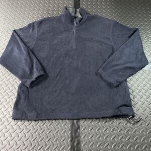 Izod Fleece Pullover Sweatshirt Mens XL Navy Quarter Zip Mock Neck Drawcord Hem